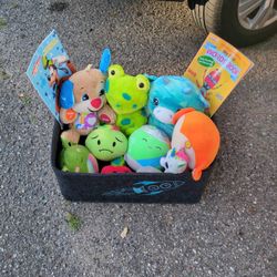 Basket Of Stuffies And 2 Coloring Books