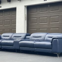 🛋️ Recliners Couch/Sofa - 5 Months Old - Blue - Real Leather - Delivery Available 🚛