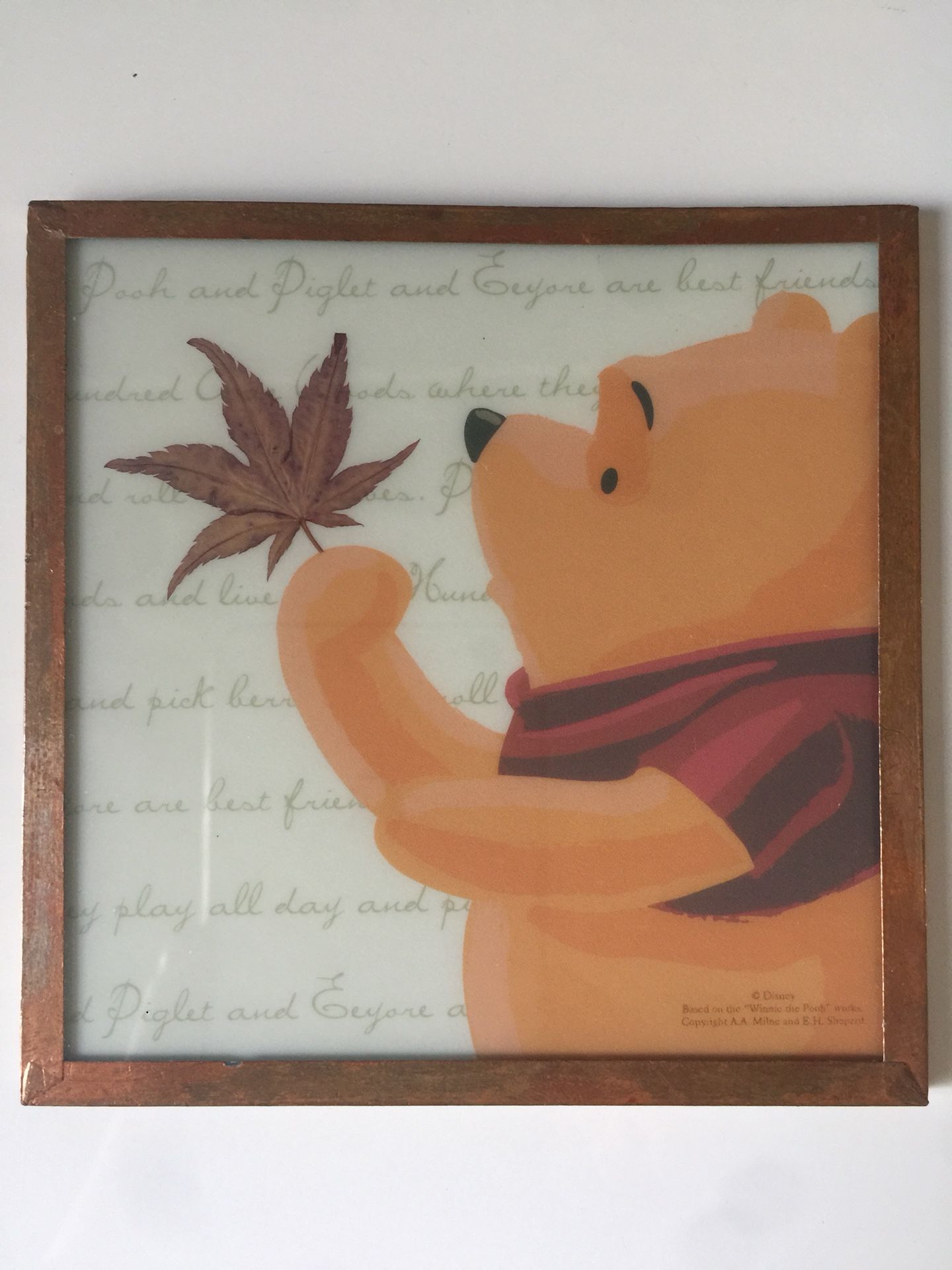 Fall / Autumn Decor - Framed Glass Winnie the Pooh Coasters/ Tile Set