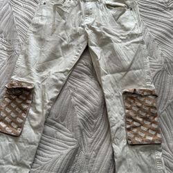 Suicidal Hearts Stacked Cargo Jeans Cream Off White Size 34 Streetwear