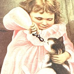 Antique Postcard Of Sweet Girl And Her Kitten