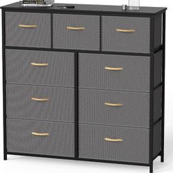  9 Drawer Dresser Wide Storage Tower, Dark Grey