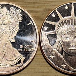 LOT OF 2  COPPER 1 OUNCE ROUNDS LIBERTY & WALKING LIBERTY!!