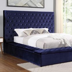 Luxury Velvet Bed Frame / Blue / Queen 