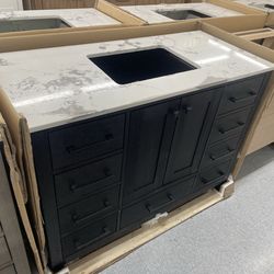 Bathroom vanity cabinet 48” solid mango Quartz top with sink and backsplash