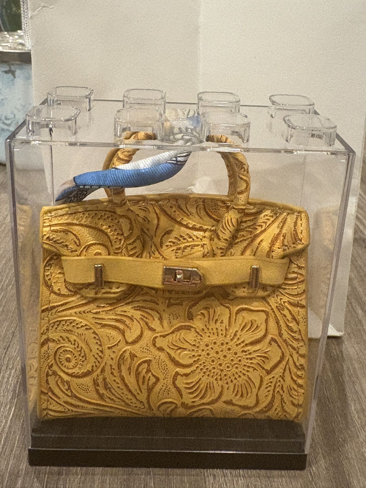 Mini Mustard Leather Bag Charm In Case