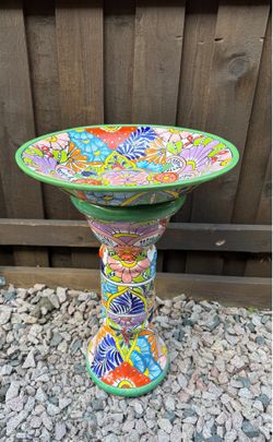 Mexican Talavera Birdbath Décor, Pottery, Clay Pot, Planter.