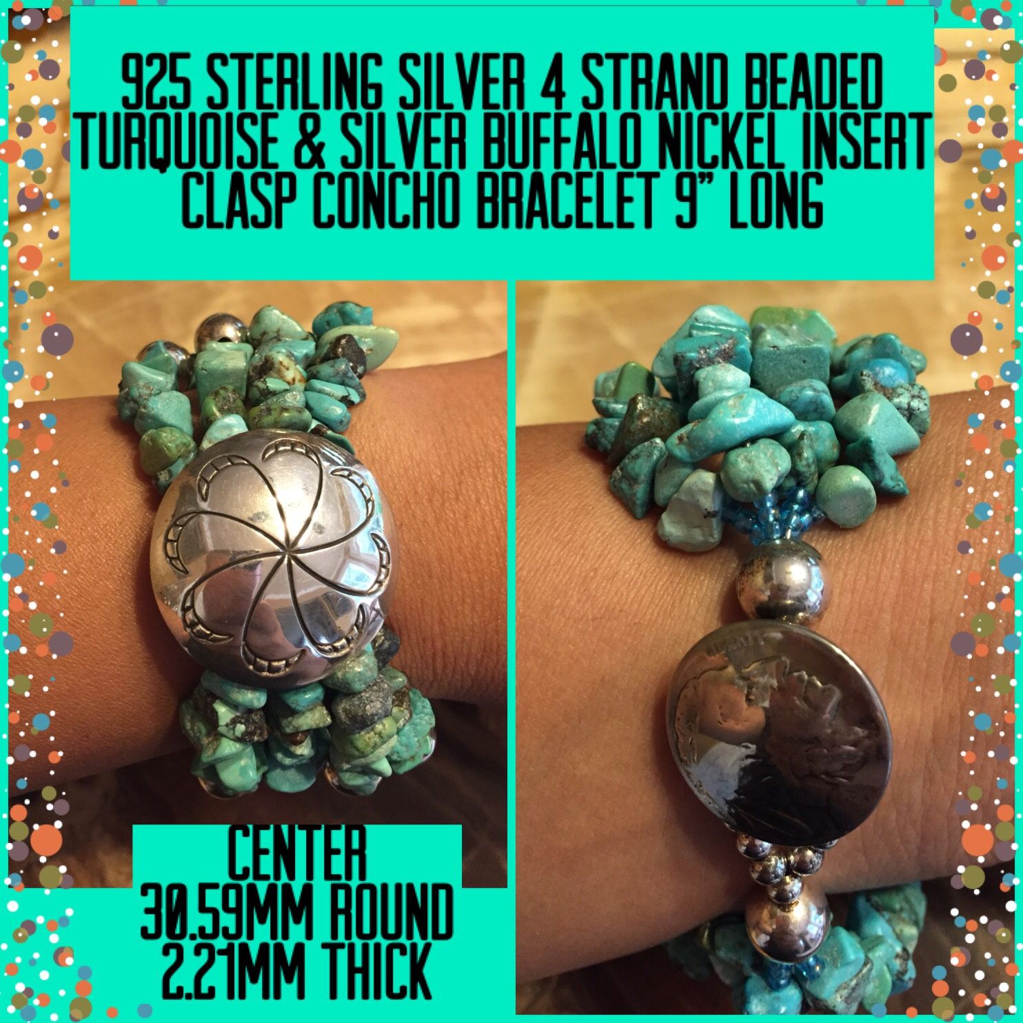 925 Sterling Silver 4 Strand Concho Bracelet 9”