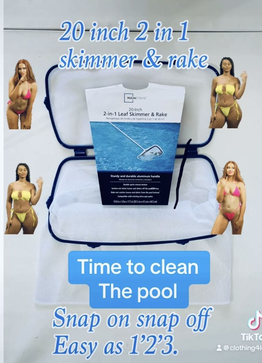 2 In 1 Combo Swimming Pool Skimmer Net and Leaf Rake Net