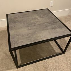 Modern Square Coffee Table With The Matte Black Metal Base Dark Gray Slate Looking Top 27.5”x27.5” H16”