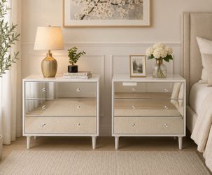 Set of 2, 3 Drawer Dresser for Bedroom, White Mirrored Drawers, Small Modern Dresser for Closet Living Room