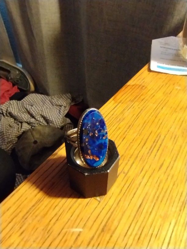 Sterling Silver Ring /W Large Lapis Stone