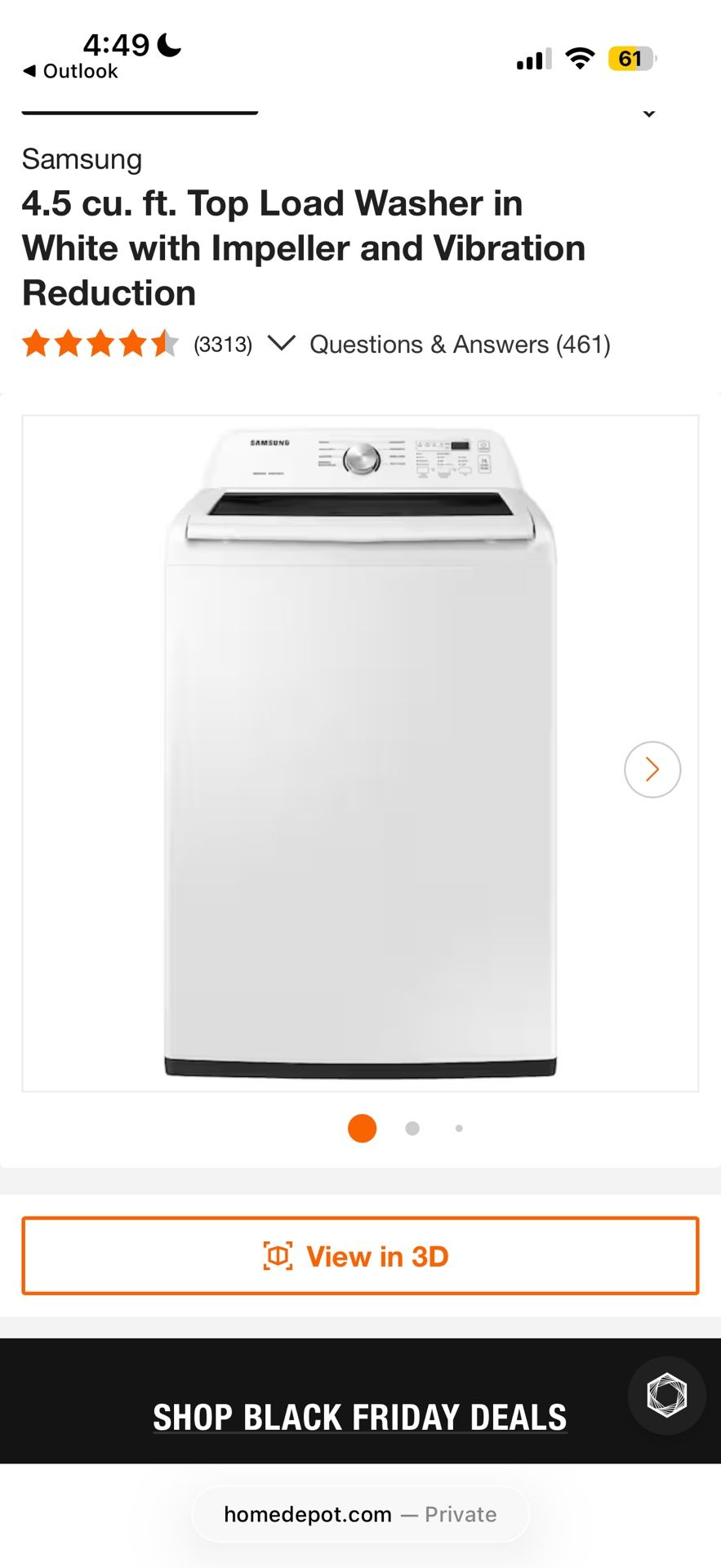 Samsung Top Load Washer 4.5 cubic feet