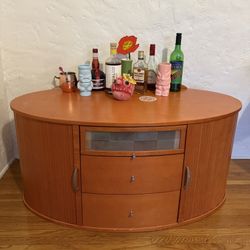 Mid Century Modern Wooden Cabinet and Bar Cart (vintage w/ fluted sliding tambour doors)