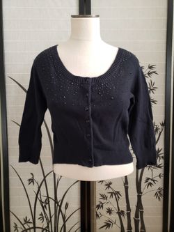[dELiA*s] Cropped Black Embellished Cardigan Sweater 