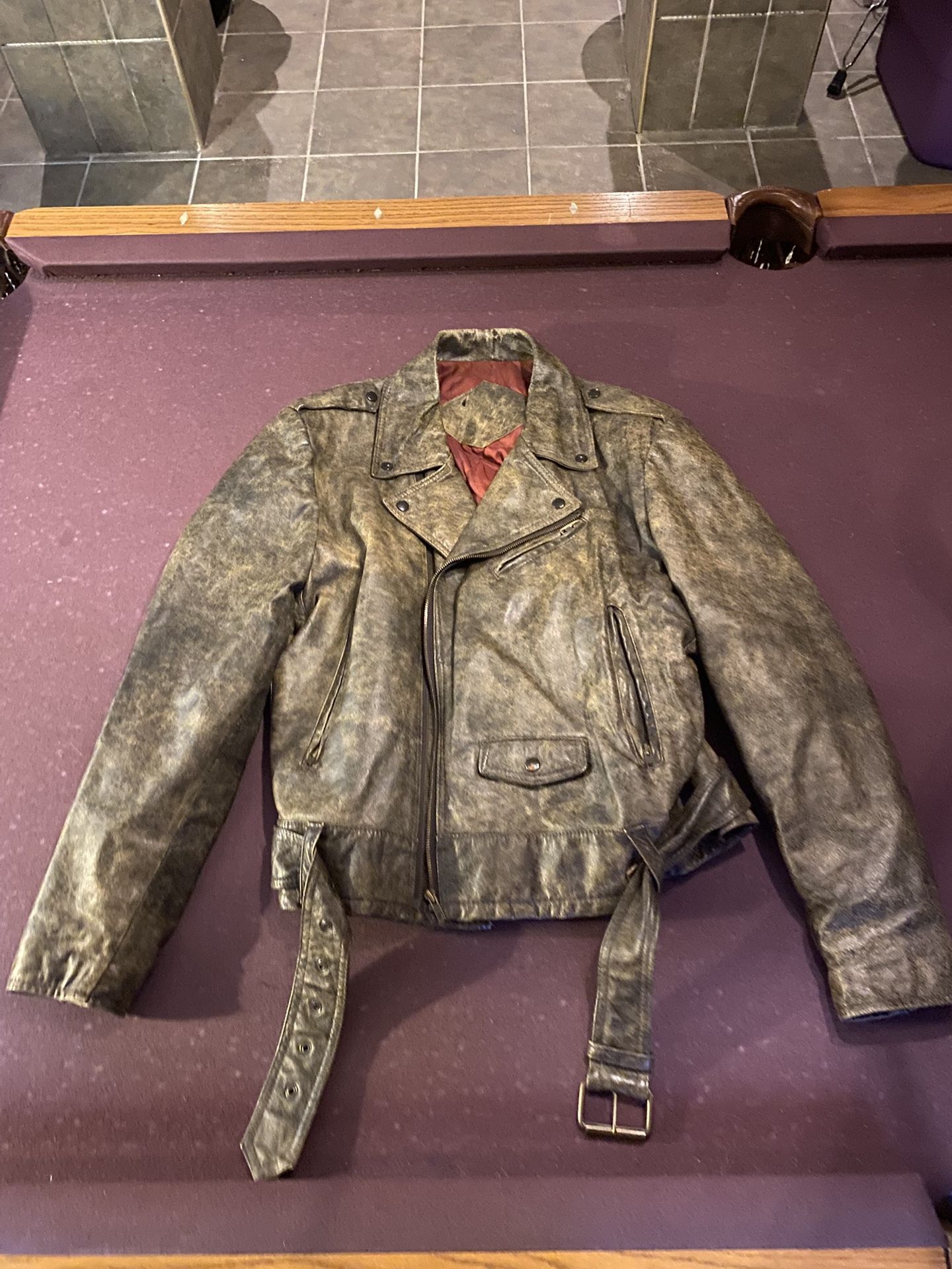 Vintage Distressed Leather Biker Jacket