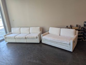 (Set of Two) Modern White Three Seater Couch and Loveseat on Wheels