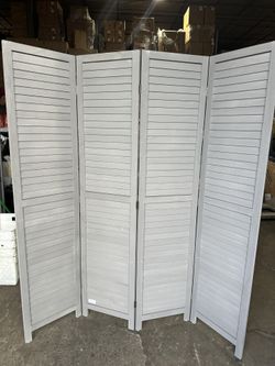4 Panels Gray Room Divider, Wooden Privacy Screen for Room