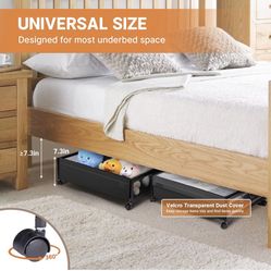 Under Bed Storage with Wheels, Upgraded Under Bed Rolling Storage, 2 Pack Under Bed Shoe Storage Organizer, Bedroom Underbed Large Storage Cart with L