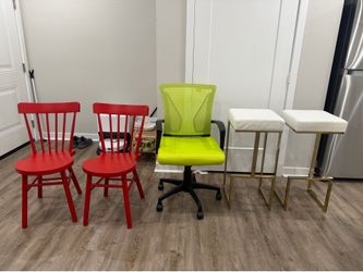 5 Chairs Set – 2 Bar Stools, 1 Office Chair & 2 Dining Chairs