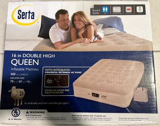 Brand New Serta 16” Raised Queen Air Mattress with Built-in Pump