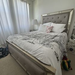 Mirrored panel QUEEN bedframe ( Mattress not included) + one night stand