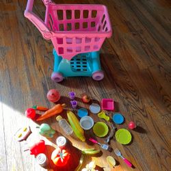 Toys Kids&Toddler Pretend Play Shopping Cart with Groceries