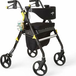 Medline Premium Empower Rollator Walker with
Seat, Folding Rolling Walker with 8-inch Wheels,
Black, 1 Count (Pack of 1)