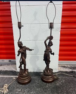 Vintage Lamps Violin Tambourine Female Dancer 