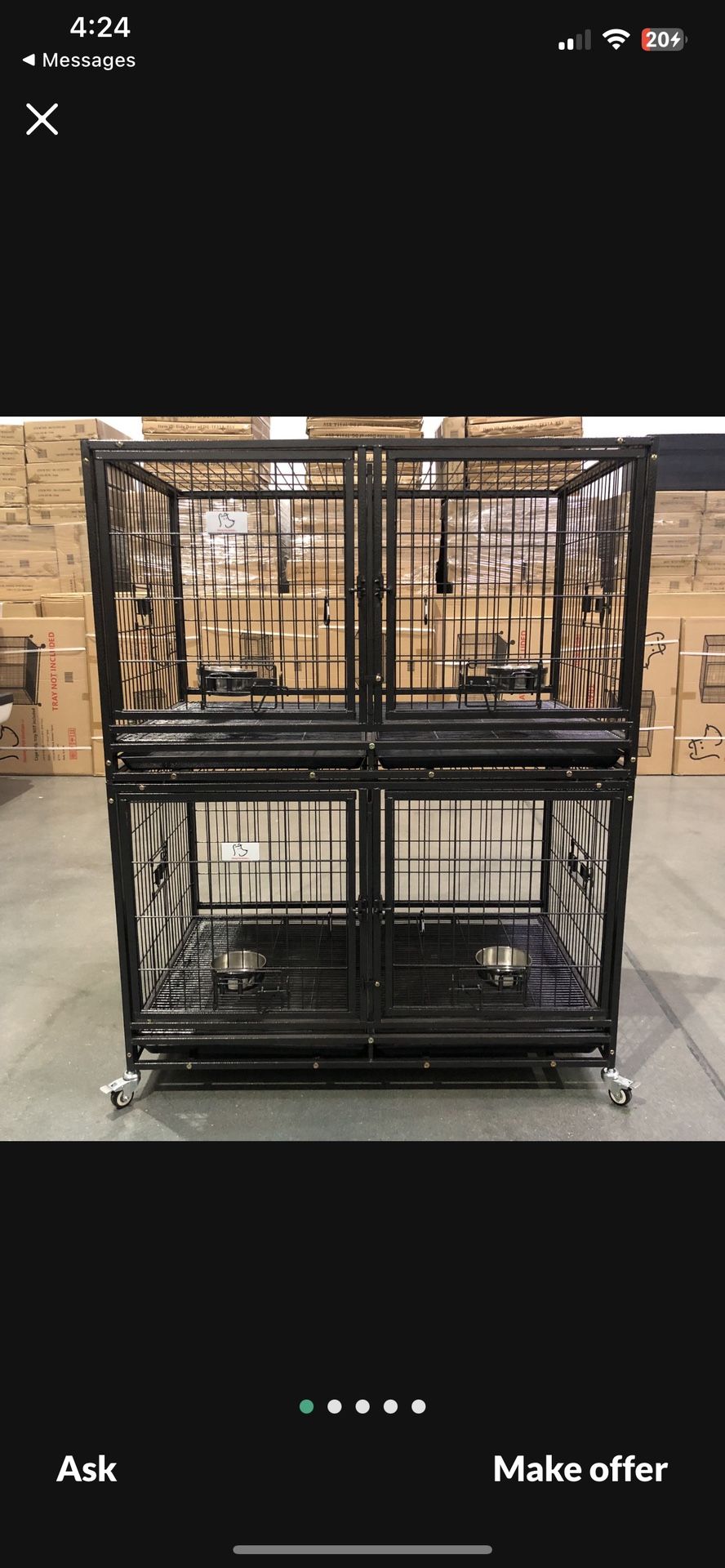 2-TIER Brandnew HD Divider Kennel Crate Cage W/ Tray & Casters & Bowls  🐶🐶 Dimensions:43”L X 28”W X 26”H ✅