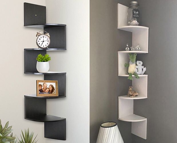 Brand New $25 each (Black or White) Corner 5-Tiers Wall Mount Zig Zag Wood Shelf Home Furniture 8”x8”x48”