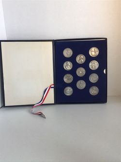 Vintage 1973 medals commemorating battles of the American Revolution pewter coin set
