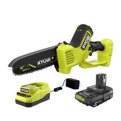 RYOBI ONE+ HP 18V Brushless 8 in. Battery Compact Pruning Mini Chainsaw with 2.0 Ah Battery and Charger=Ryb-920