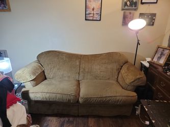 Tan Velvet Two-Seat Sofa