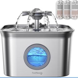 Stainless Steel Cat Water Fountain for Drinking with 3 Filters, 2.8L