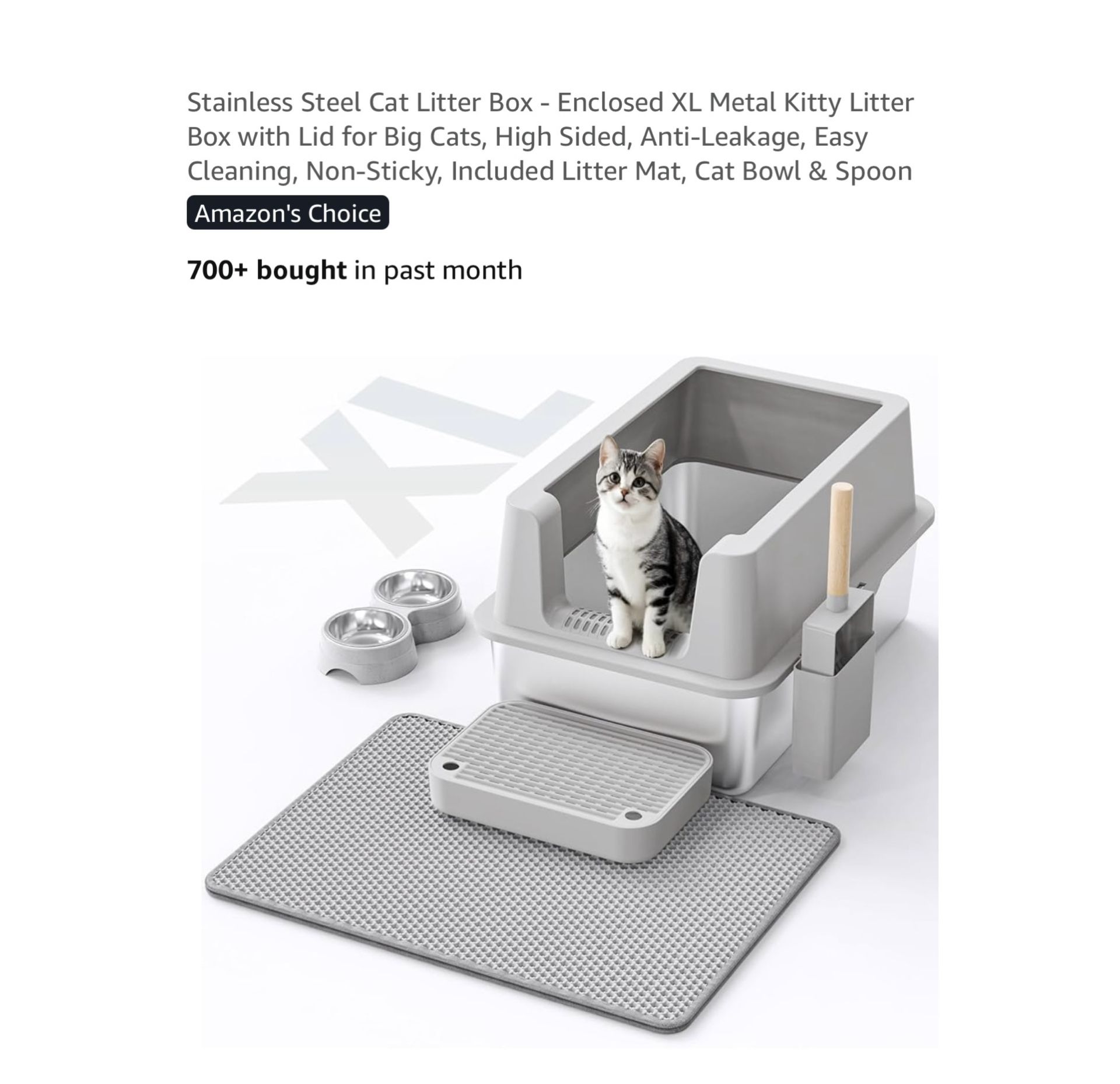 Brand new Stainless Steel Cat Litter Box - Enclosed XL Metal Kitty Litter Box with Lid for Big Cats, High Sided, Anti-Leakage, Easy Cleaning, Non-Stic