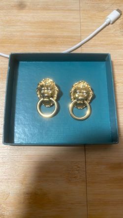 Gold Plated Lion K.J.L For Avon Earrings