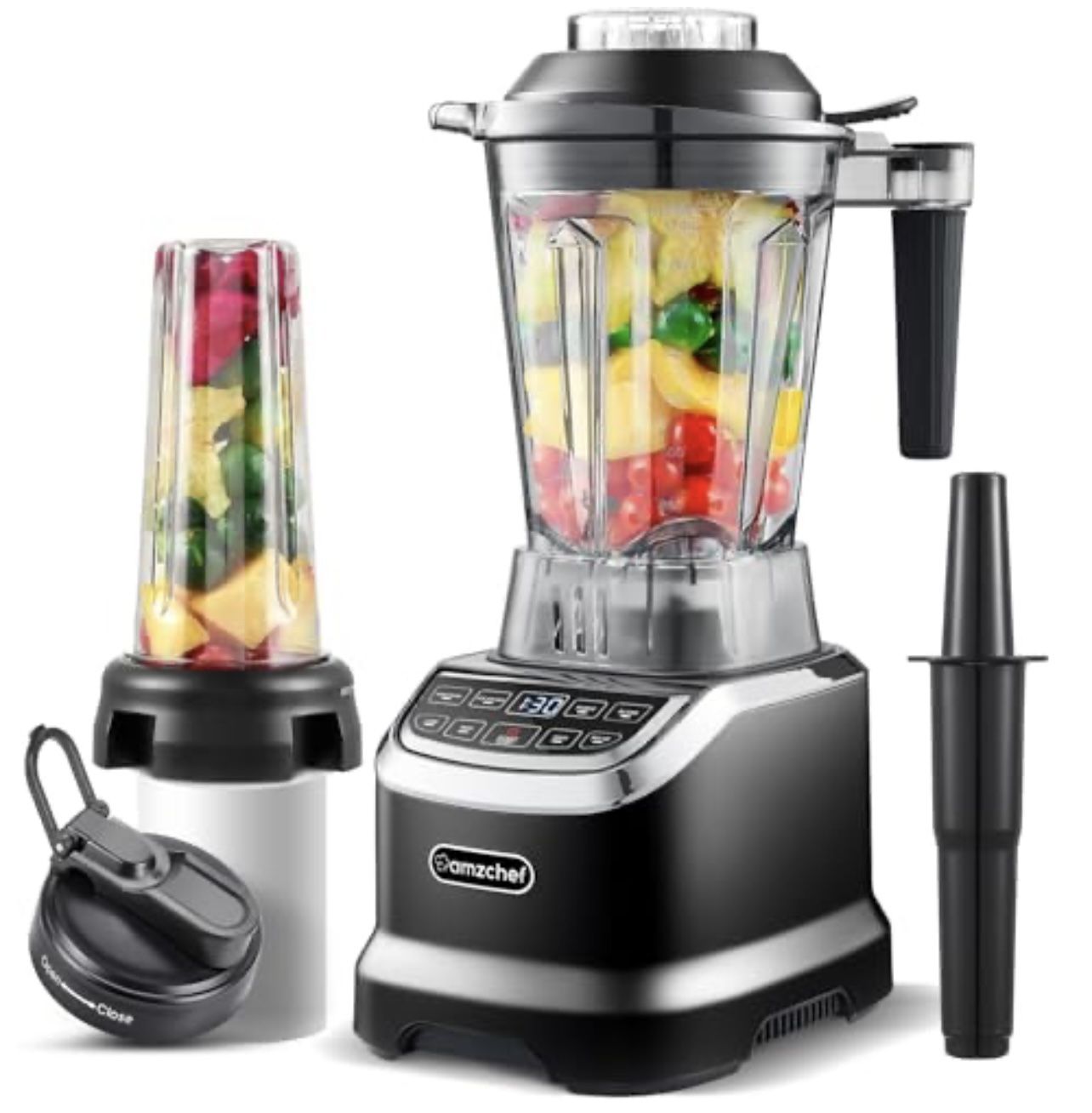 AMZCHEF Professional Blender for Smoothies,4 Functions,1800W Smoothie Blender,63 Oz Pitcher/20-Oz To-go Cup,Ice and Frozen Fruit,Self-Cleaning,High Sp