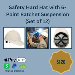 Safety Hard Hat with 6-Point Ratchet Suspension (Set of 12)