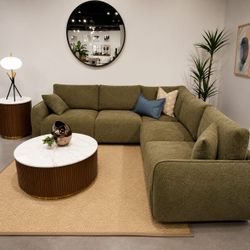 5-piece Chenille Upholstered Modular Sectional Sofa Green