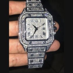 SILVER HIP HOP CRYSTAL HIGH QUALITY HEAVY WATCH