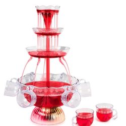  3-Tier Lighted Party Fountain, Holds 1.5 Gallons, LED Lighted Base, Includes 8 Reusable Cups