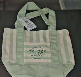 GREEN Trader Joes Striped Mini Canvas Tote
