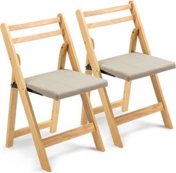 HOMEFUN Folding Chairs with Cushion, Wooden Padded Folding Chairs 4 Pack, Portable and Assembled Folding Dining Chair for Guests Kitchen Office Weddin