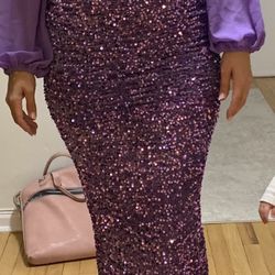 Purple Sequins Elegant Evening Dress