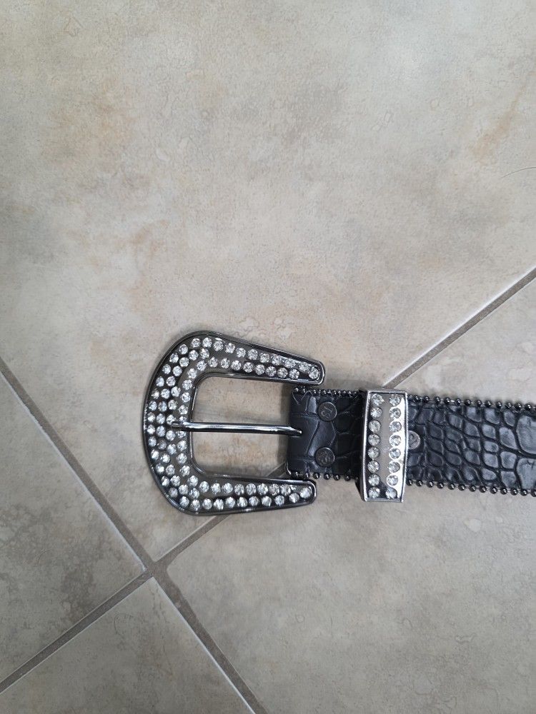 Black Bling Large Leather Belt