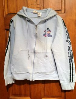 Disney Eeyore Junior's blue long sleeve full zip comfort hoodie sweatshirt. Size S See Pics, Some Discoloration 