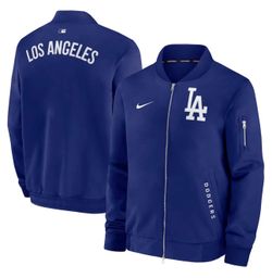 Los Angeles Dodgers Nike Authentic Collection Dugout Relaxed Full-Zip Bomber Jacket - Royal
