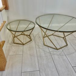 Boho Gold Geometric Round Glass Nesting Tables Set