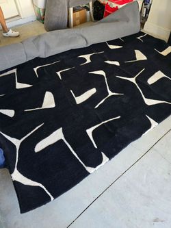 Huge 9x12' Washable Area Rug - Modern Black & White Geometric Boho